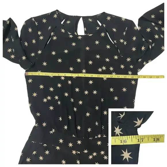 Pam & Gela Long Sleeve Silk Romper - Black & Cream - 0